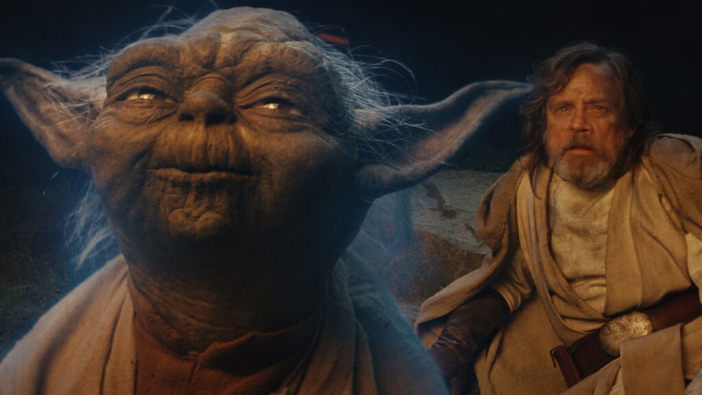 Yoda and Luke in The Last Jedi.