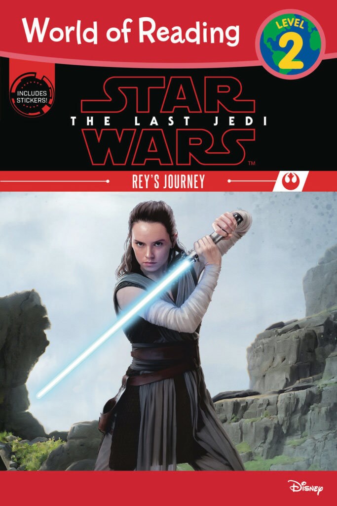 Rey brandishes her lightsaber on the cover of Rey's Journey, a young readers book.