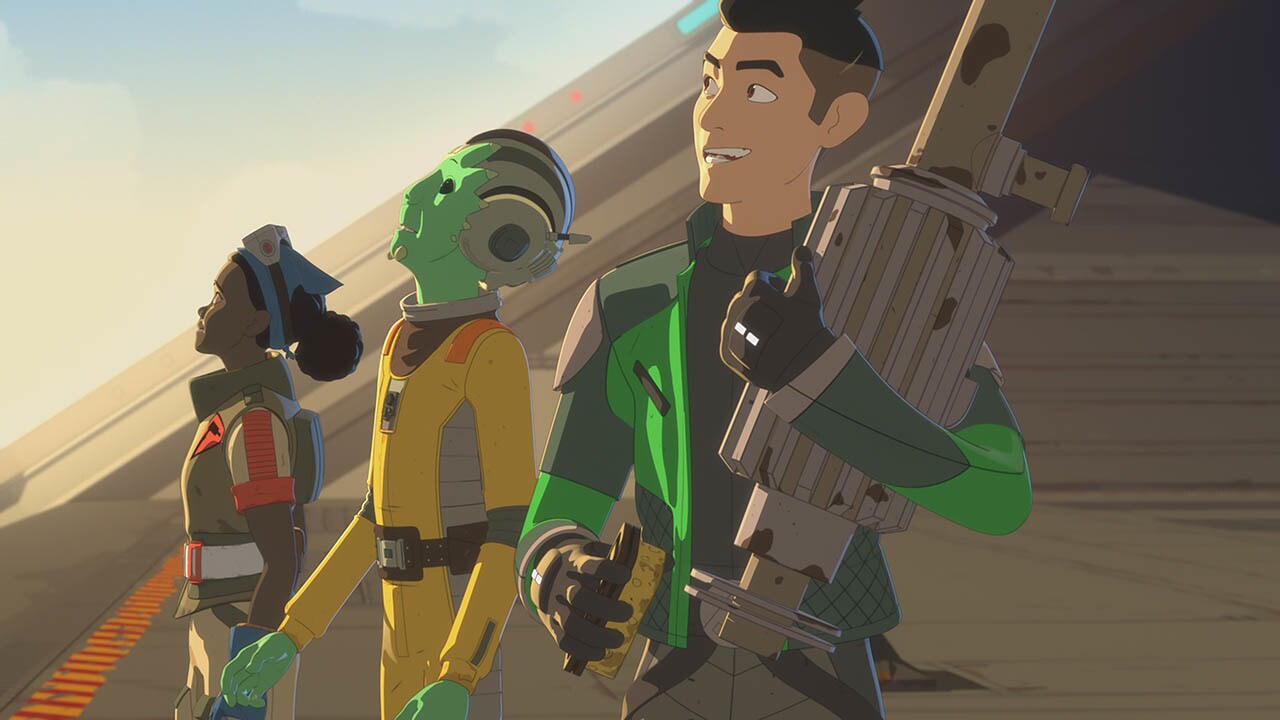 Tam and Team Fireball are seen in a scene from Star Wars Resistance.