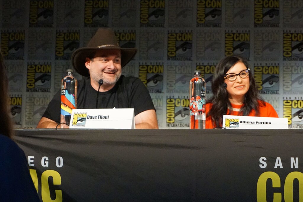 The Clone Wars showrunner Dave Filoni and television producer Athena Portillo field questions at San Diego Comic Con.