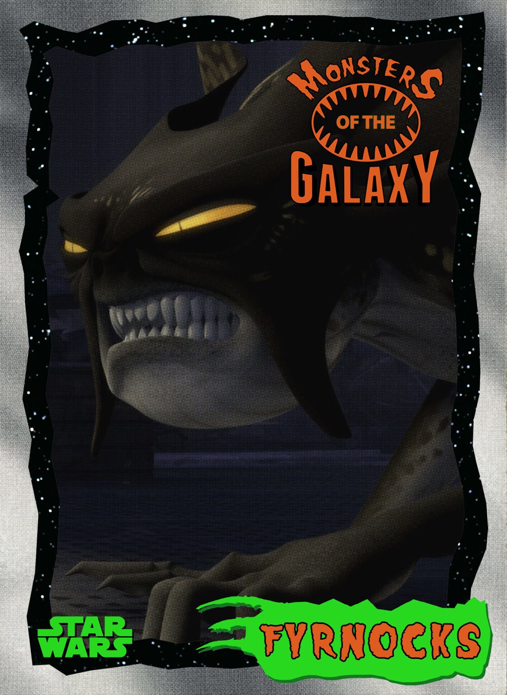 A Monsters of the Galaxy trading card featuring a Fyrnock.