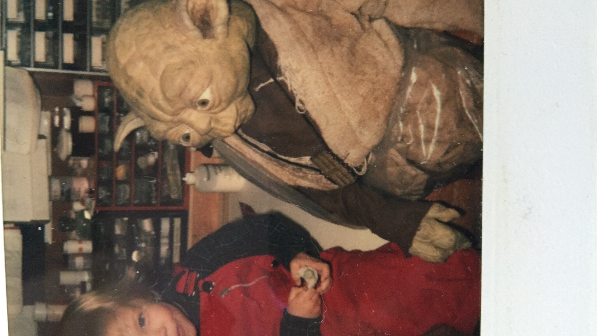 Judge me by my size: Nathan Hamill and Yoda (and a Yoda toy) in the creature shop