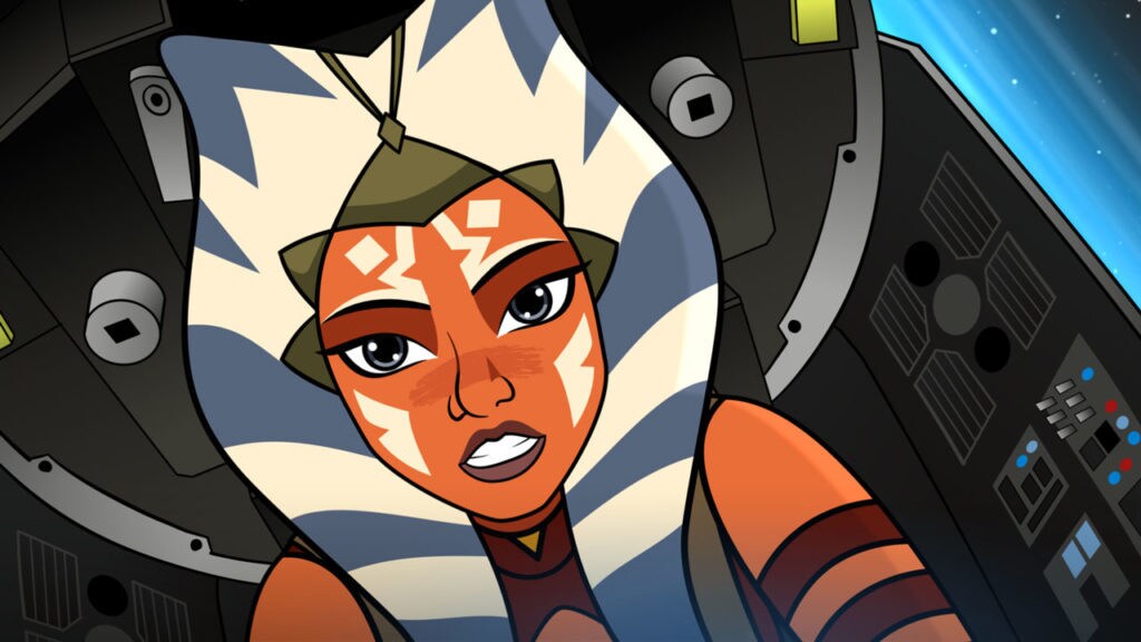 Ahsoka Tano engages in battle from the cockpit of her fighter in Star Wars Forces of Destiny.