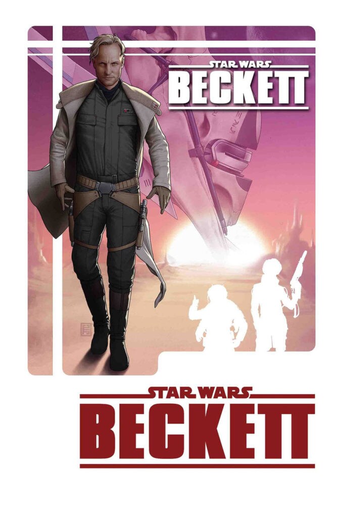 Star Wars: Beckett Issue #1 comic book cover art. It features Beckett walking, with a crashed ship in the background.
