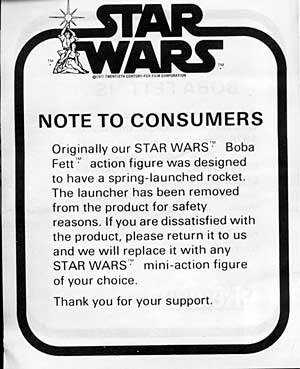 Rocket-firing Boba Fett note to consumers