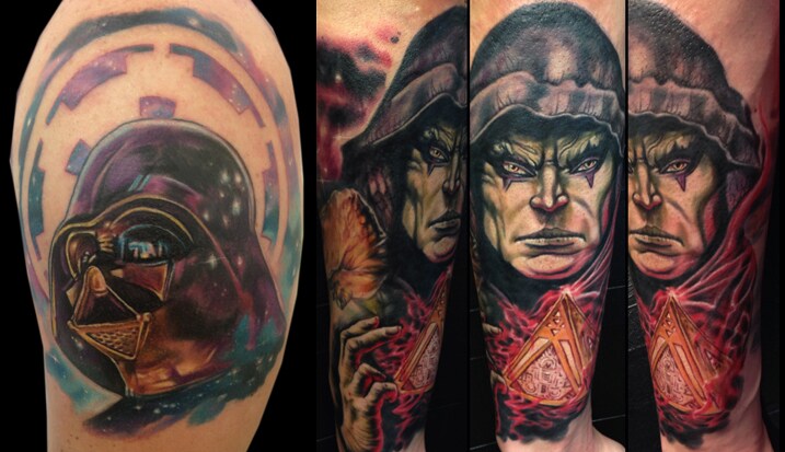 Darth Vader and Darth Bane Star Wars tattoos by Josh Bodwell.