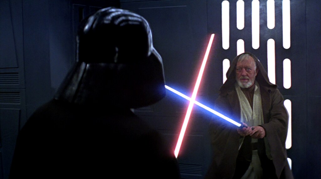 Darth Vader verus Obi-Wan Kenobi in Star Wars: A New Hope.