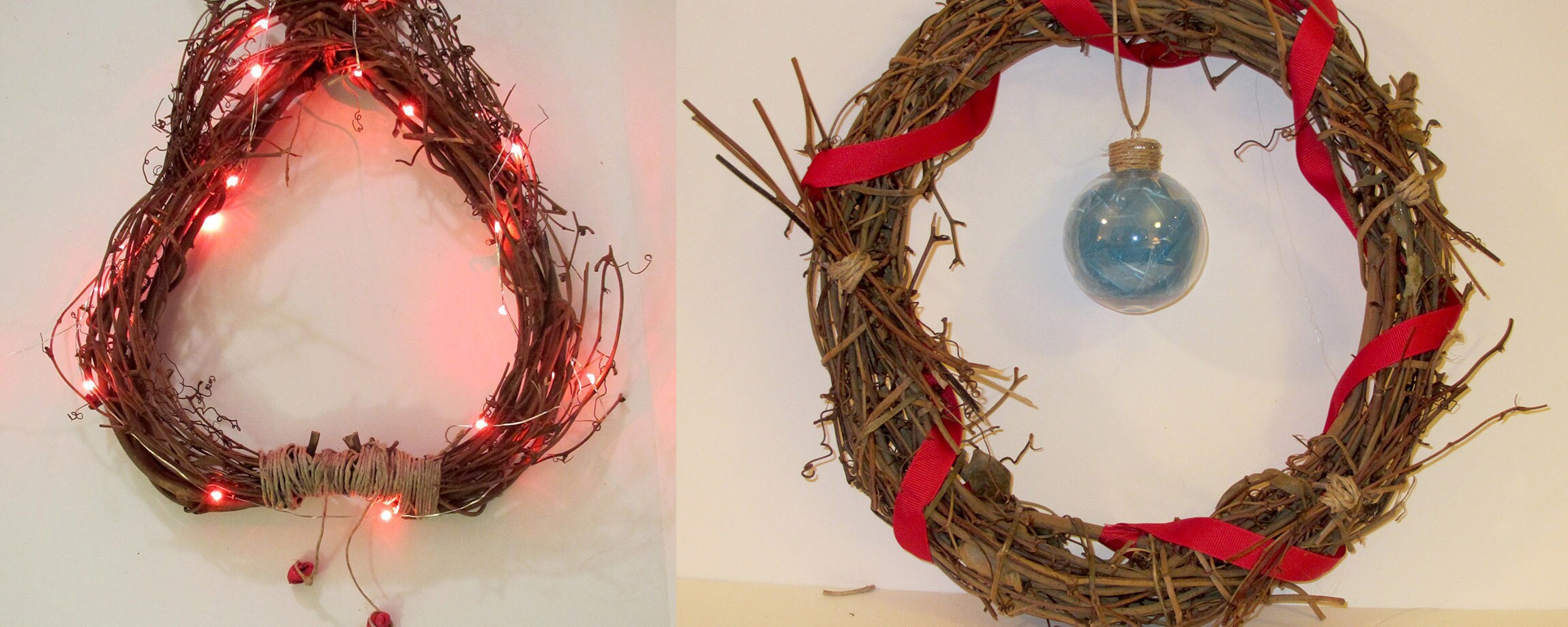 Two handmade grapevine wreaths made to celebrate the Wookiee holiday Life Day.