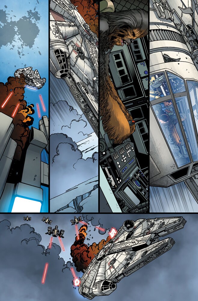 Star Wars #14 page - Millennium Falcon flies