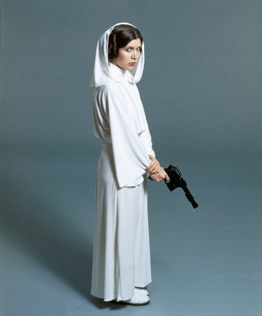 Princess Leia with a blaster pistol.