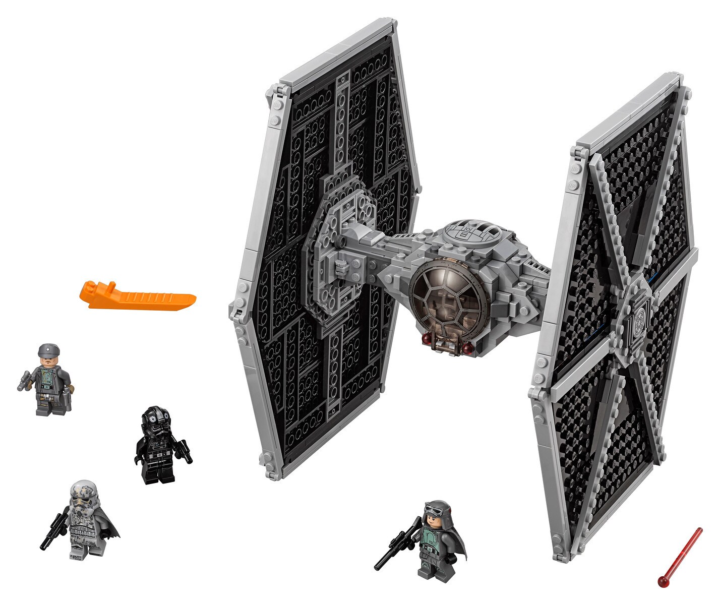 A LEGO TIE fighter and LEGO figurines.