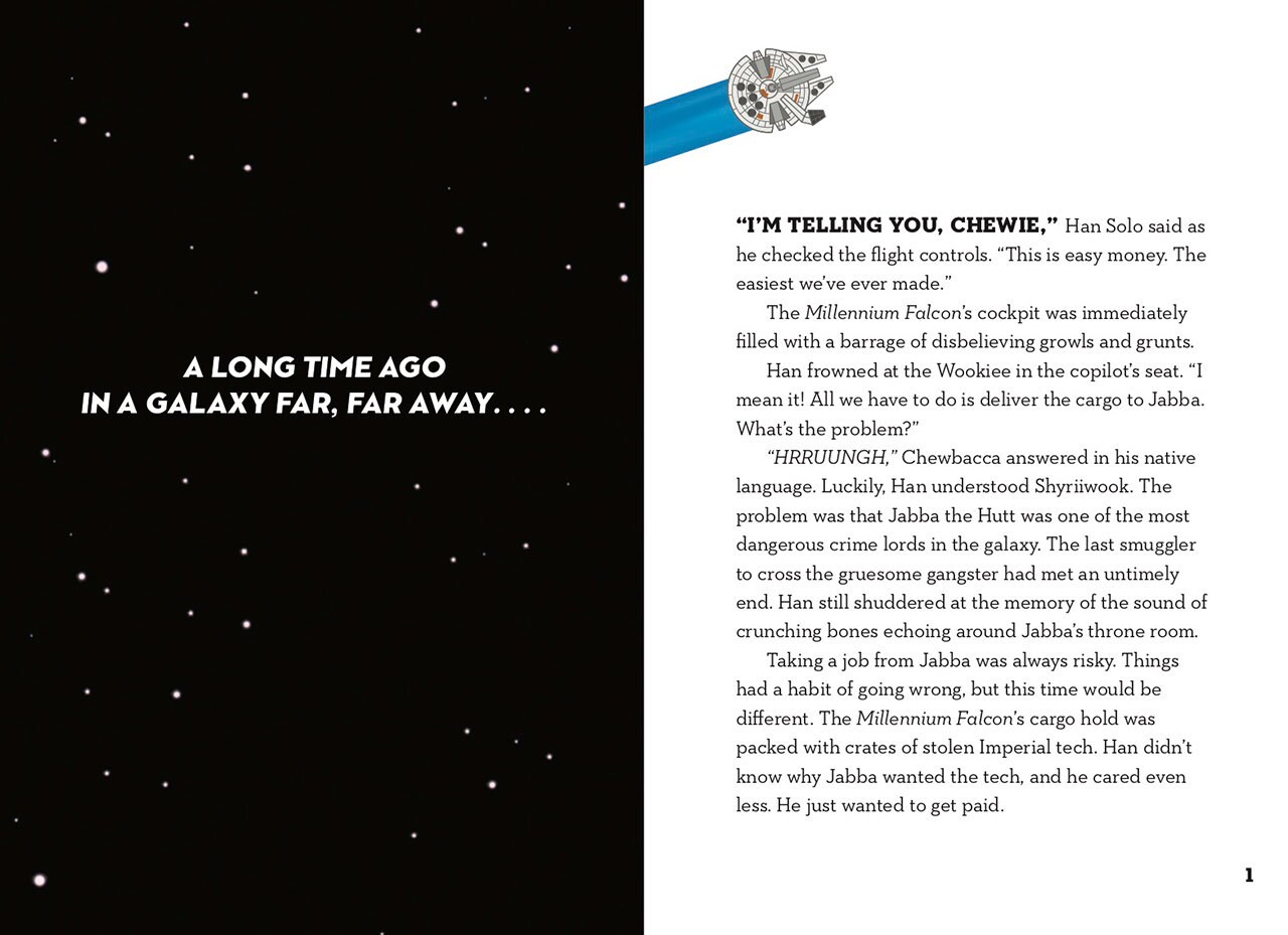 The opening pages of Star Wars: Choose Your Destiny: A Han & Chewie Adventure by Cavan Scott and artist Elsa Charretier.