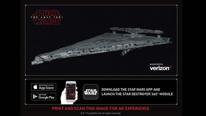 An ad for the Star Destroyer 360 Degree Module in the Star Wars App from Verizon.