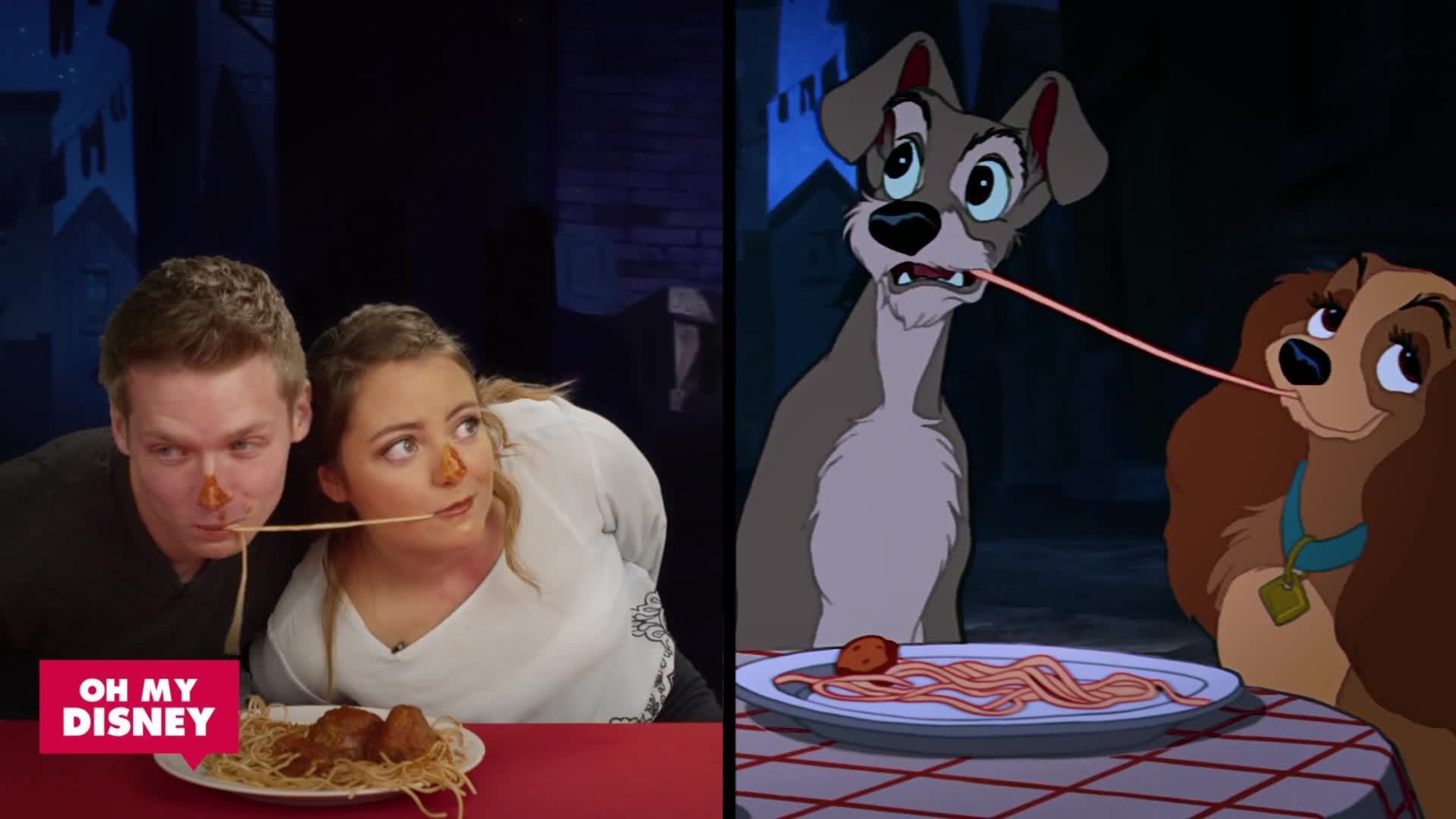 Strangers Attempt the Spaghetti Scene from Lady & The Tramp | Oh My Disney