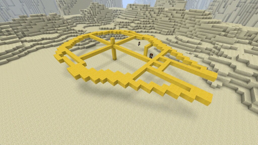The frame for building a Millennium Falcon in Minecraft.