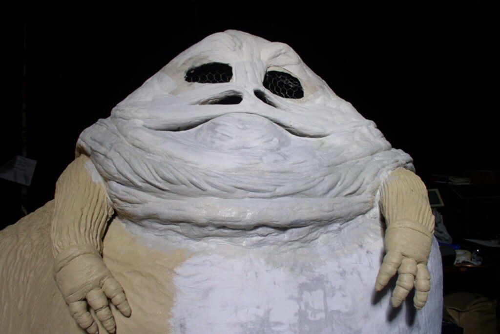 A partially constructed fan made replica of Jabba the Hutt at Star Wars Celebration Orlando.