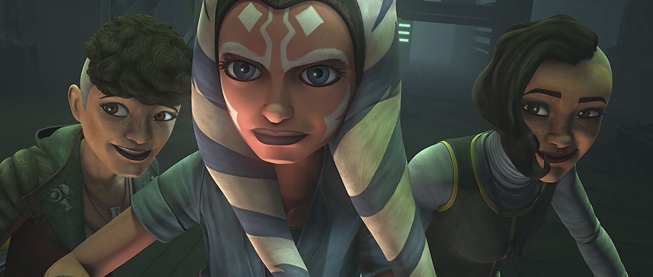 Ahsoka Tano with the Martez sisters in the Star Wars: The Clone Wars episode "Dangerous Debt"