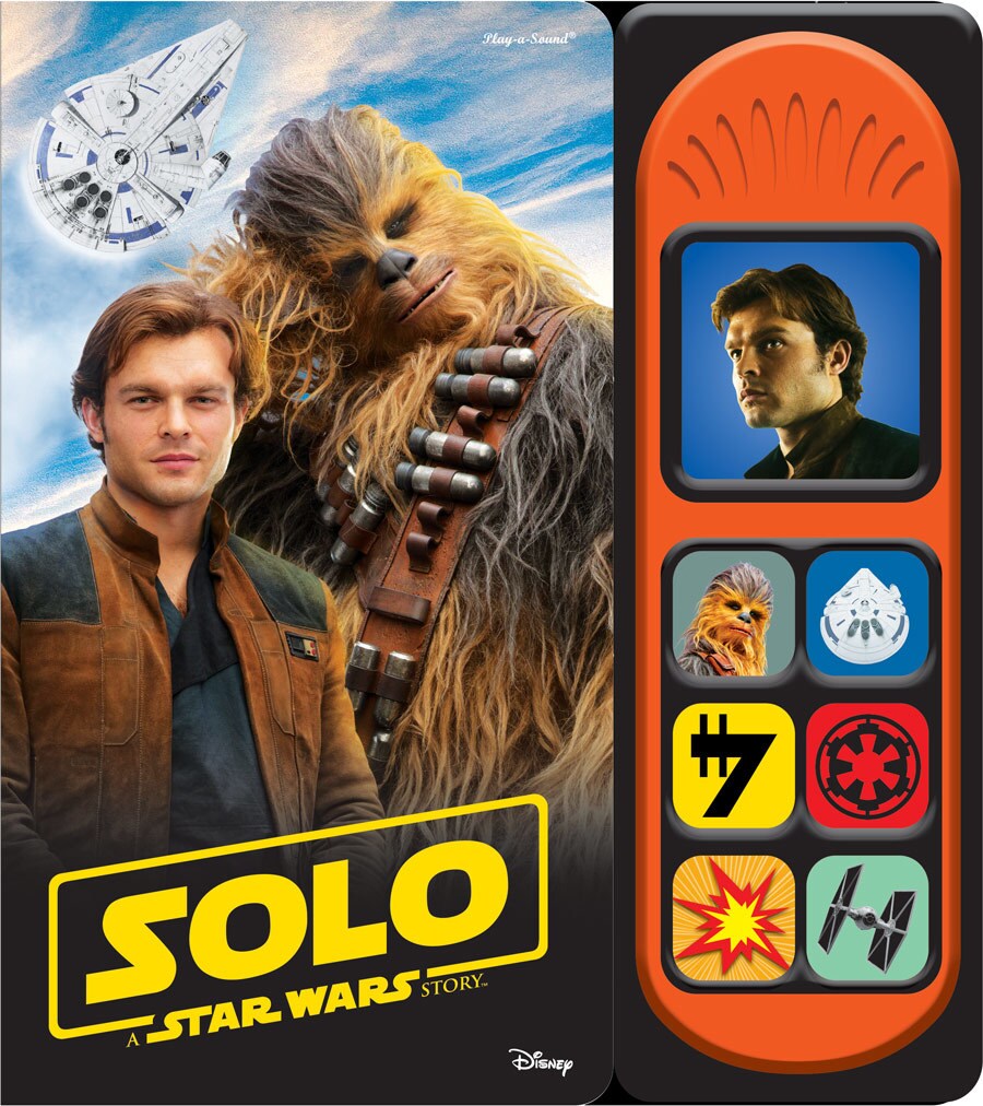 The Solo: A Star Wars Story Sound Book cover. It features Han and Chewbacca with the Millennium Falcon in the background next to buttons for various sound effects.