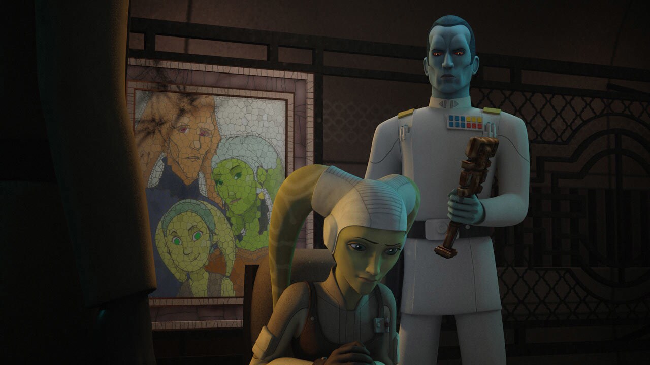 Grand Admiral Thrawn stands behind Hera in Star Wars Rebels.