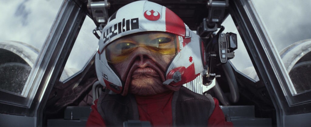 Nien Nunb pilots an X-wing