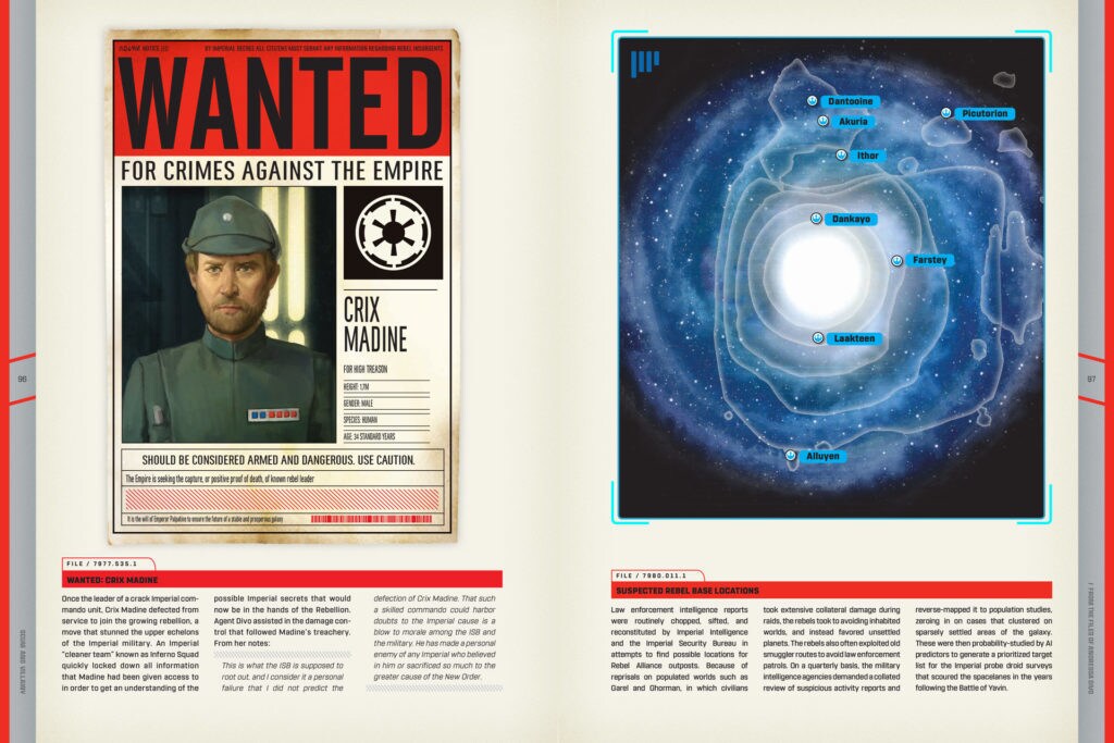 A spread from the book Scum and Villainy featuring a wanted poster.