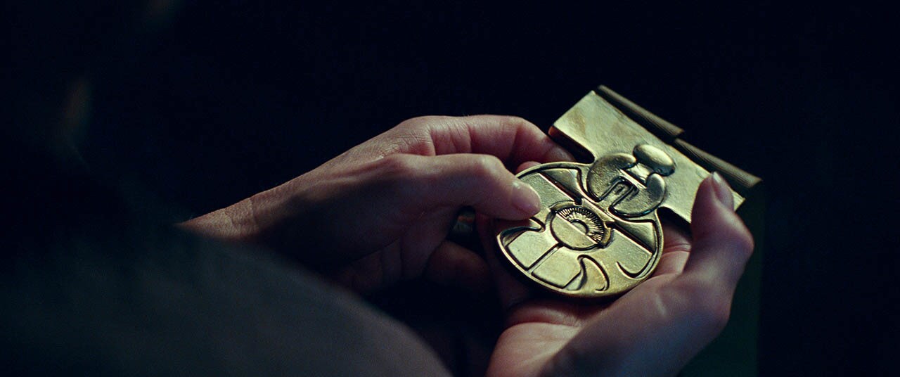 Leia's hands hold the Medal of Yavin in The Rise of Skywalker.