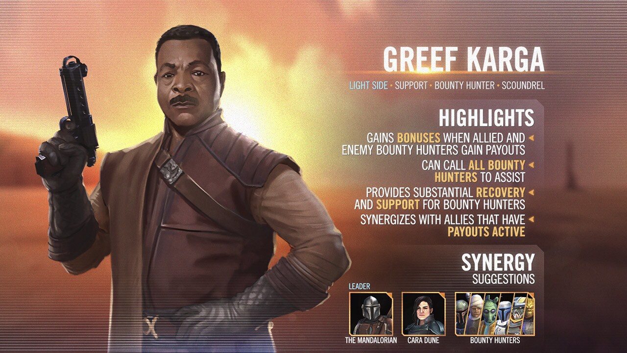 Galaxy of Heroes Greef Karga character card