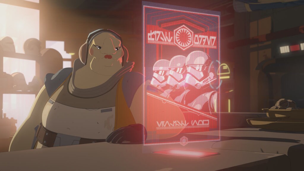 Fist Order propaganda at Aunt Z's in Star Wars Resistance.