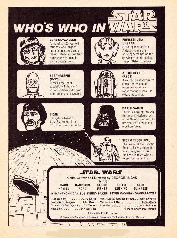 Star Wars Weekly No. 3 - character biographies
