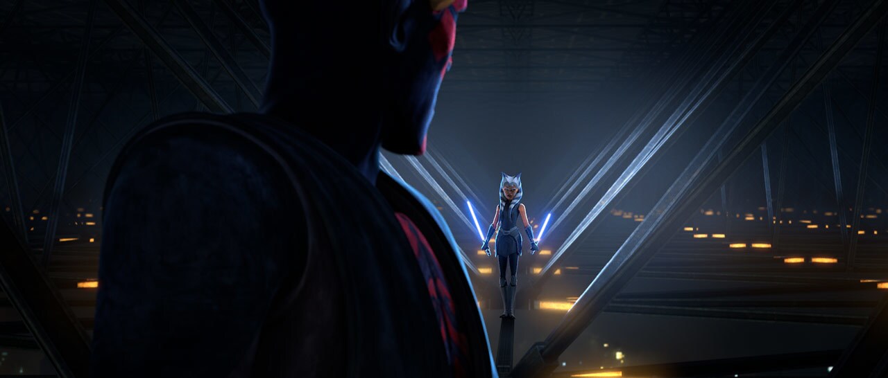 Ahsoka Tano and Darth Maul in an image from Star Wars: The Clone Wars shown at D23 Expo 2019