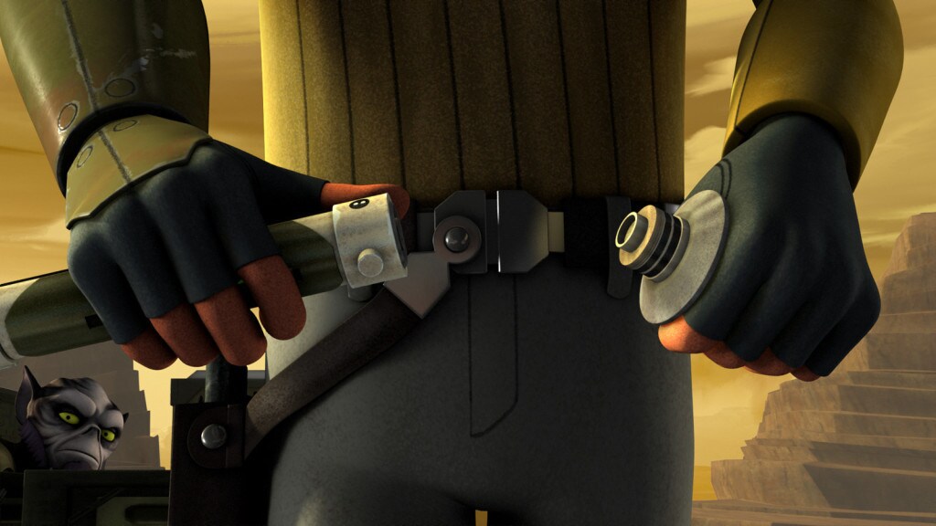 Kanan assembles his lightsaber in Star Wars Rebels