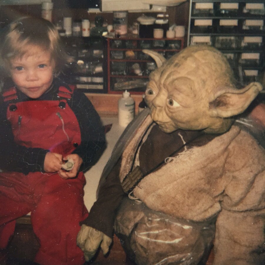Nathan Hamill with the Yoda puppet in 1977.
