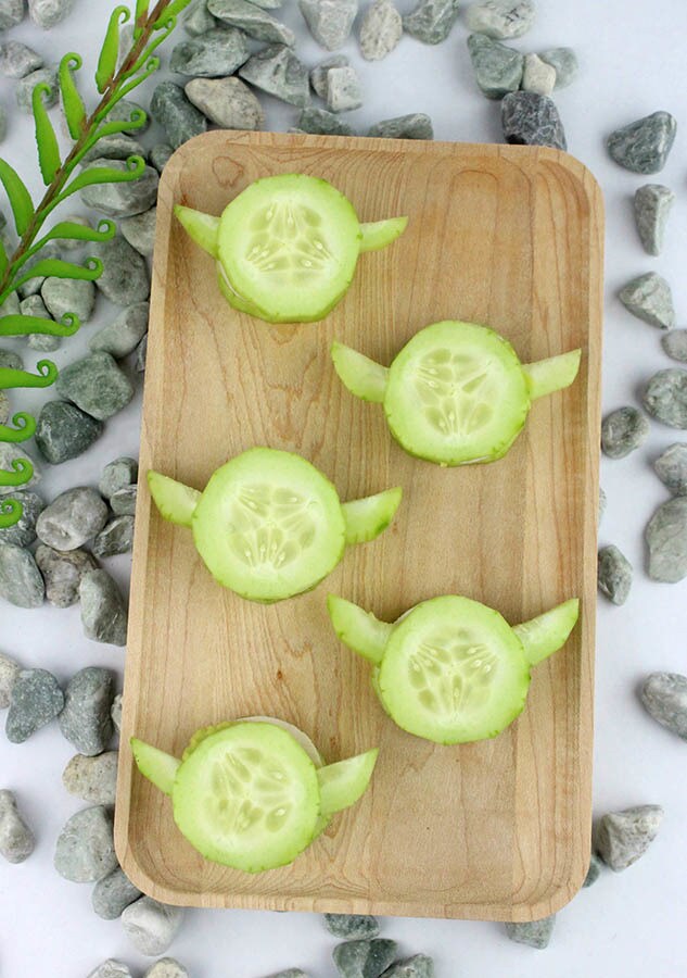 A tray of Yoda Cucumber Bites.