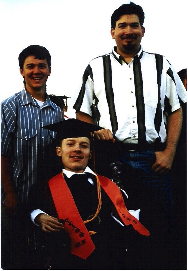 Ben with Ryan (right) and Luke (left), high school graduation 1997.