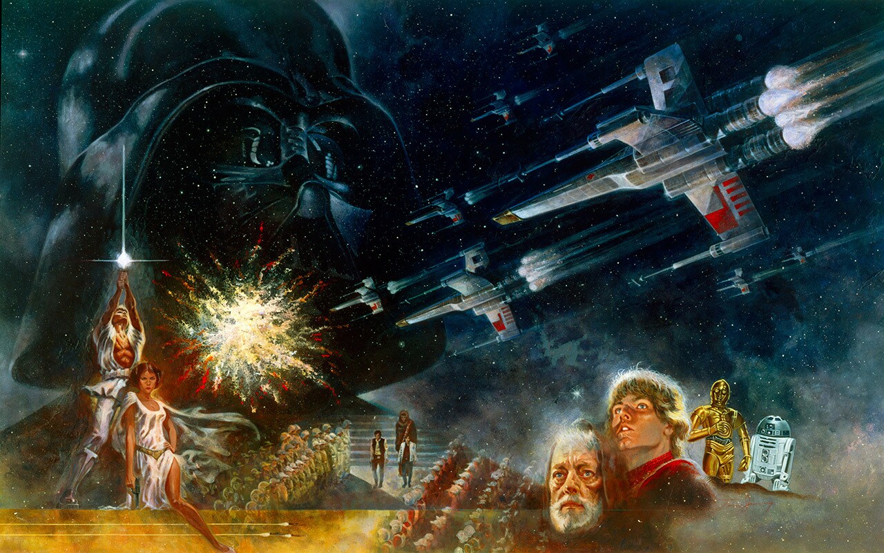 The art for the Star Wars premiere's program book, featuring several characters from the movie.