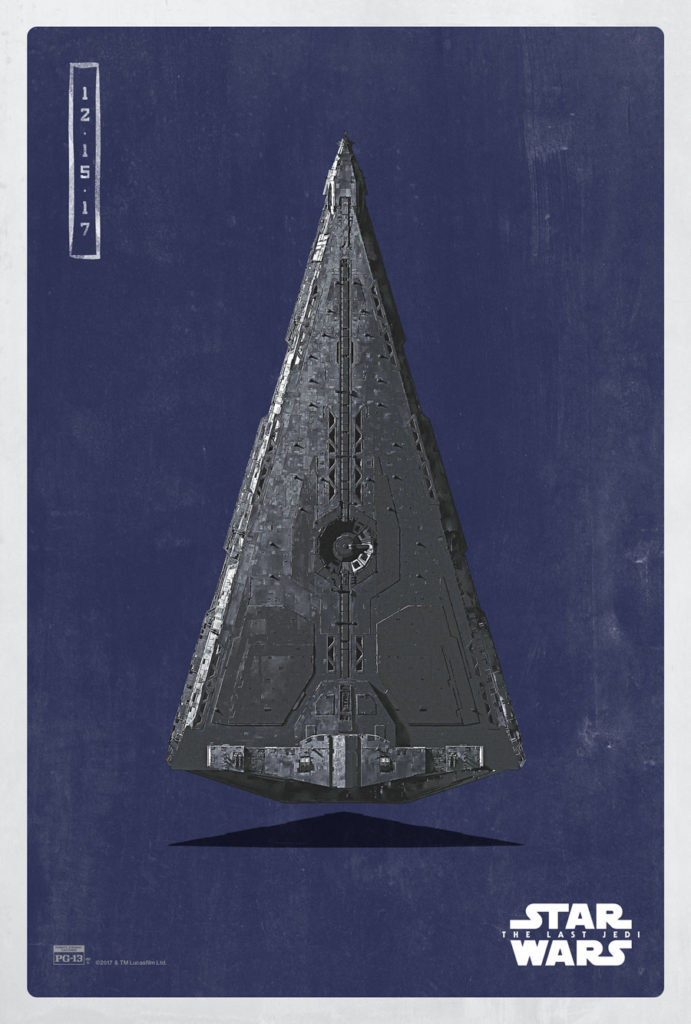 A poster of a First Order Star Destroyer with a dark purple background.