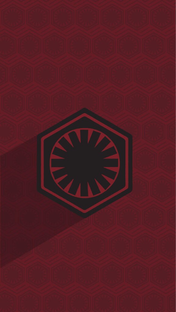 Mobile wallpaper of the First Order crest on a red background from starwars.com.