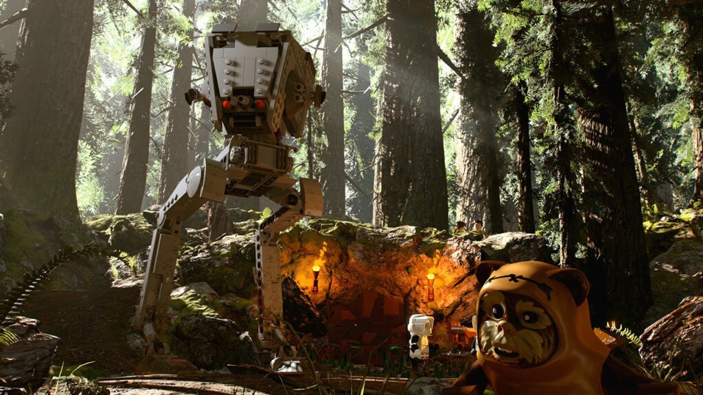 An AT-ST on Endor in LEGO Star Wars: The Skywalker Saga.