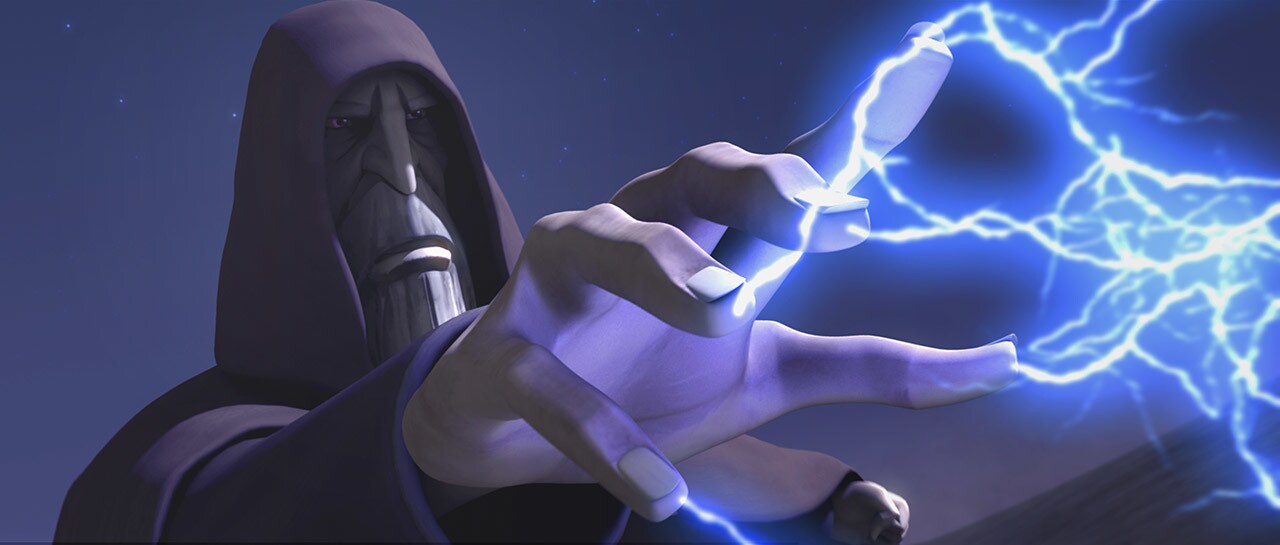 Count Dooku uses Force lightning.
