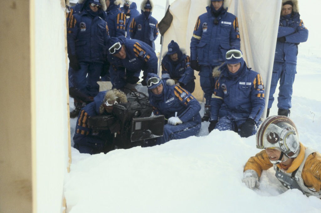 Mark Hamill shoots a scene in the snow for Star Wars: The Empire Strikes Back.