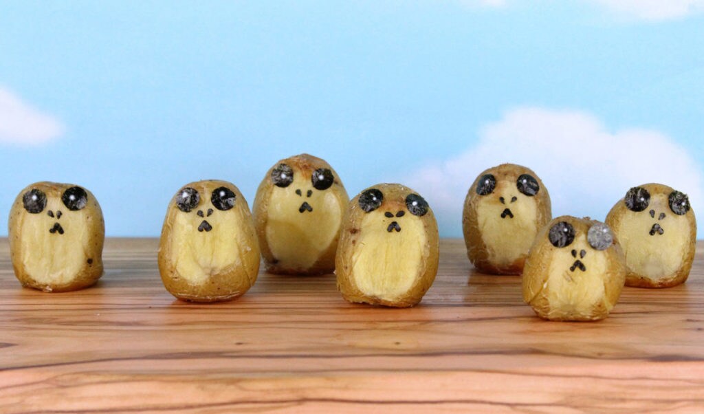 Potatoes decorated as Porgs.