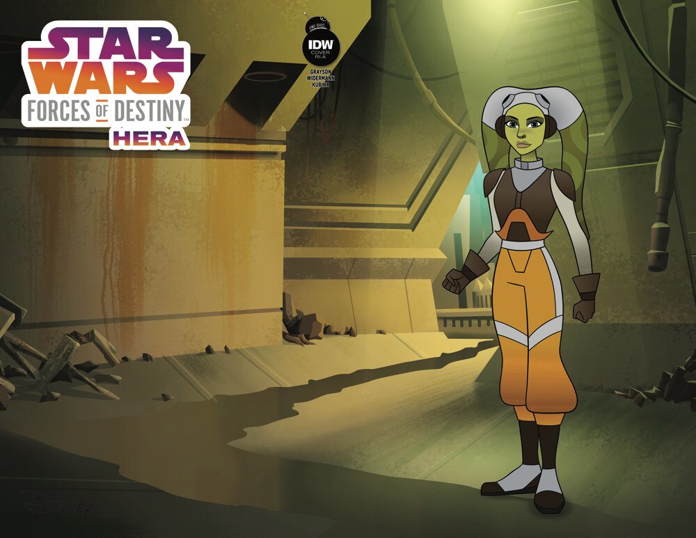 The cover of the comic book Star Wars Forces of Destiny: Hera shows Hera standing while clenching her fists.