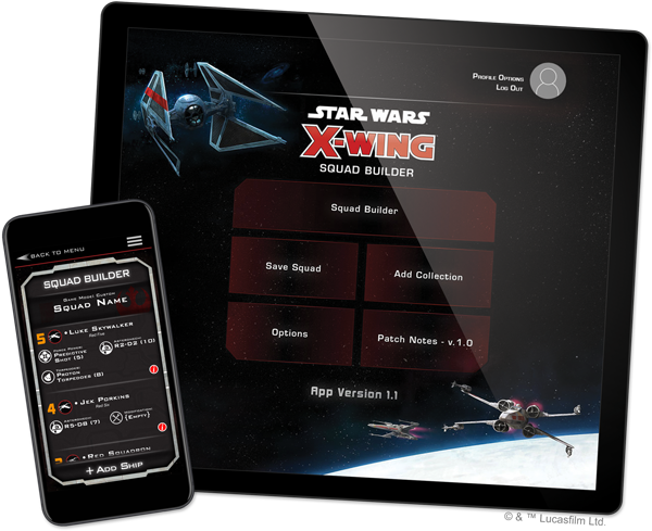 Star Wars: X-Wing Squad Builder, a mobile app.