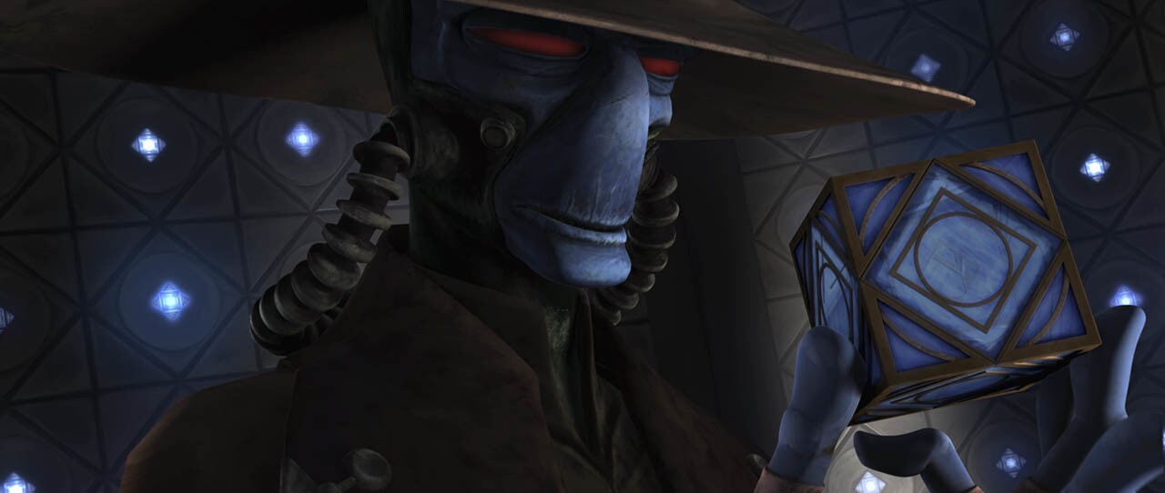 Cade Bane holds the Jedi Holocron.