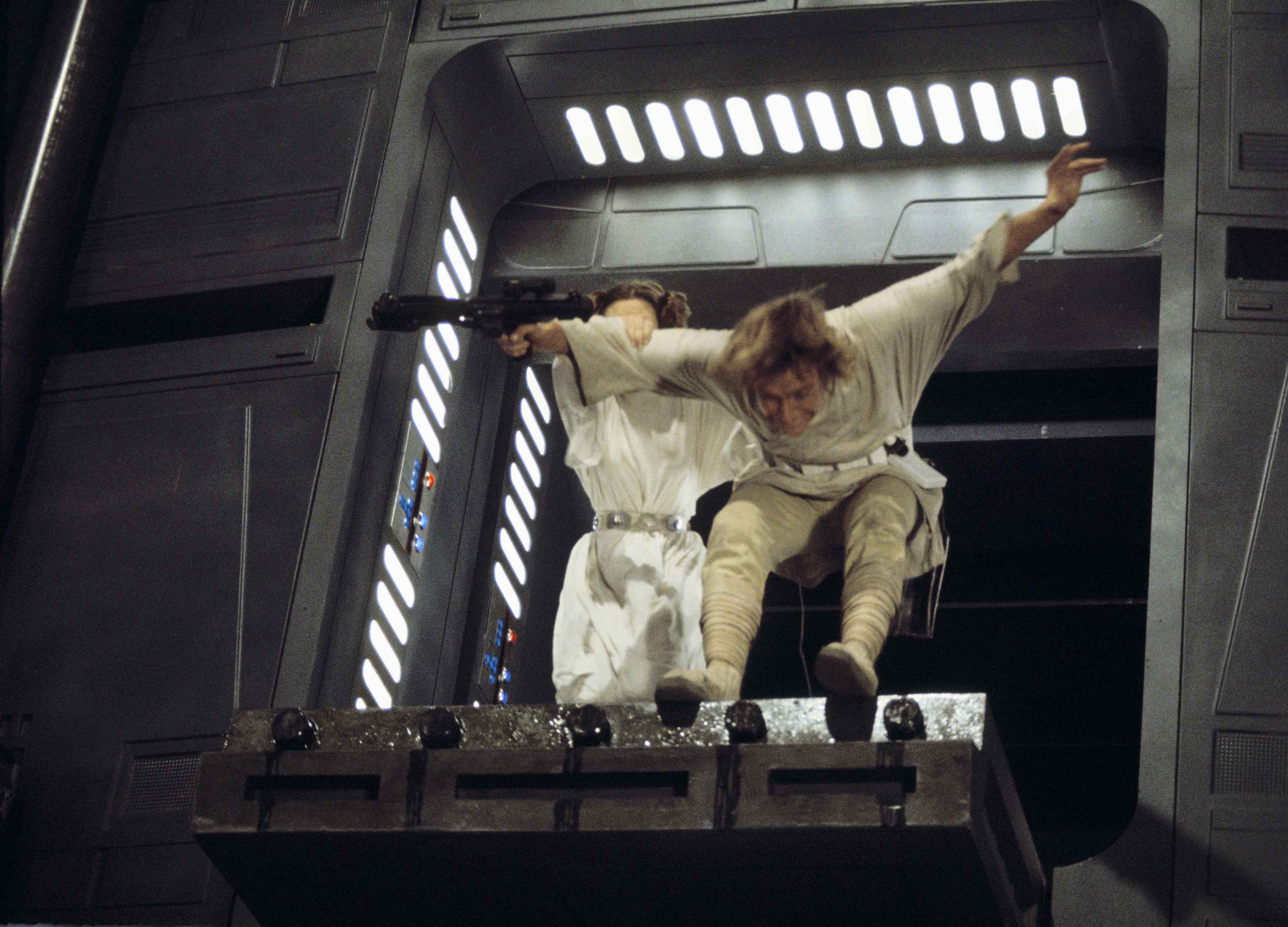 Filming Luke's near-fall into a Death Star chasm.