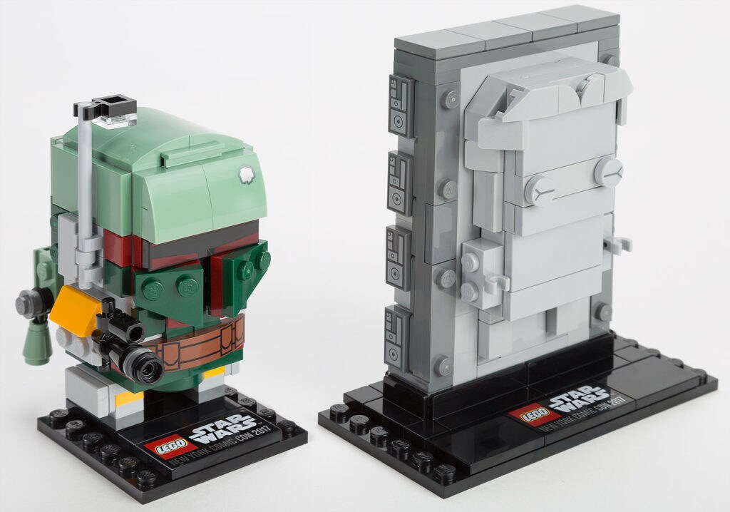 A LEGO Boba Fett and Han Solo in Carbonite BrickHeadz set.