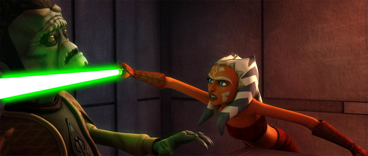 Ahsoka threatens Gunray as seen in "Cloak of Darkness."