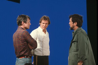 Director Richard Marquand, Harrison Ford, visual effects supervisor Richard Edlund