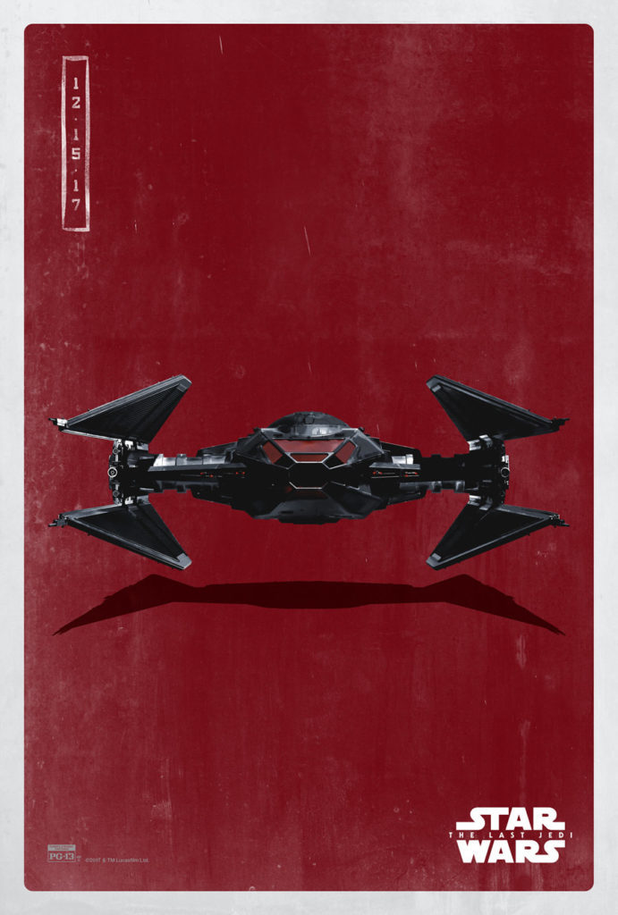 A poster of Kylo Ren's TIE silencer with a red background.