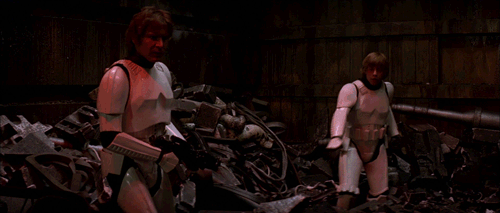 Han and Luke in the trash compactor
